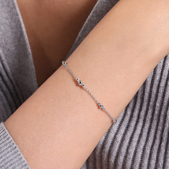 925 Sterling Silver Beaded Station Bracelet angle 3