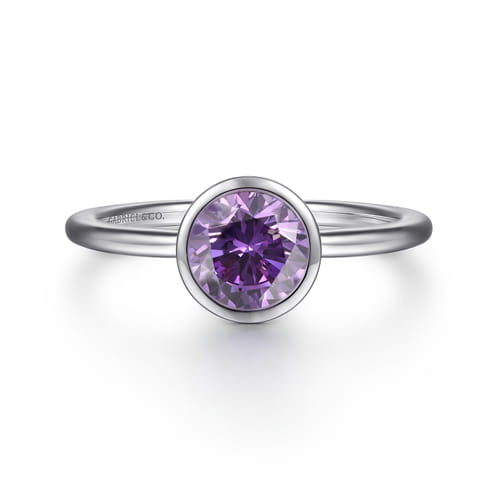 925 Sterling Silver Bezel Set Amethyst Solitaire Promise Ring