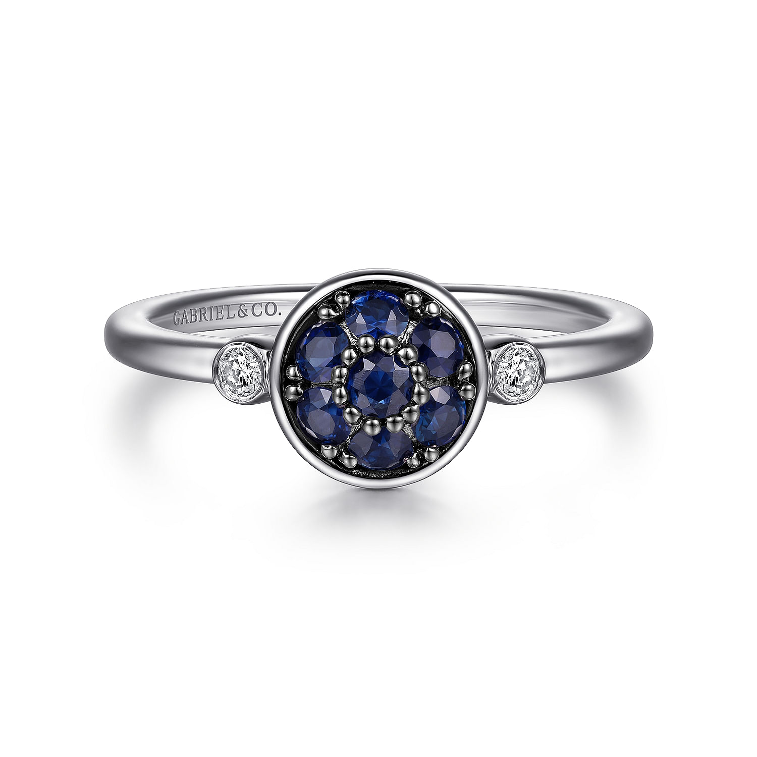 925 Sterling Silver Bezel Set Diamond and Blue Sapphire Cluster Ring