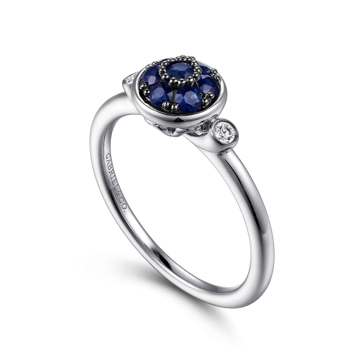 925 Sterling Silver Bezel Set Diamond and Blue Sapphire Cluster Ring