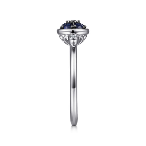 925 Sterling Silver Bezel Set Diamond and Blue Sapphire Cluster Ring