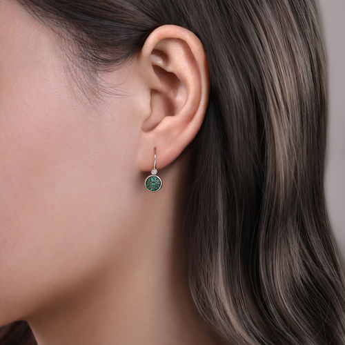 925 Sterling Silver Bezel Set Diamond and Round Emerald Cluster Leverback Earrings
