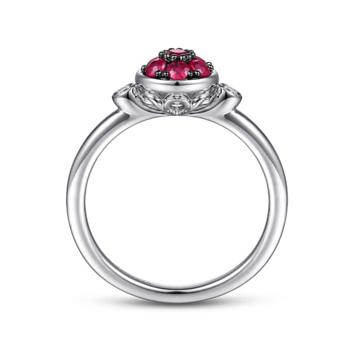 925 Sterling Silver Bezel Set Diamond and Ruby Cluster Ring