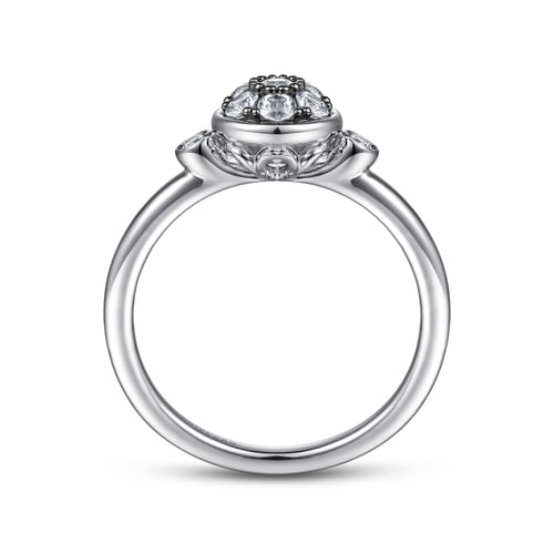 925 Sterling Silver Bezel Set Diamond and White Sapphire Cluster Ring