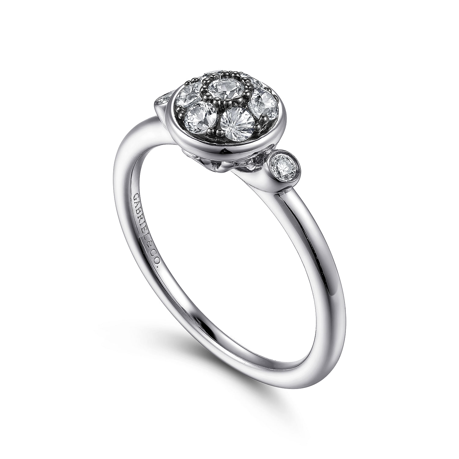 925 Sterling Silver Bezel Set Diamond and White Sapphire Cluster Ring