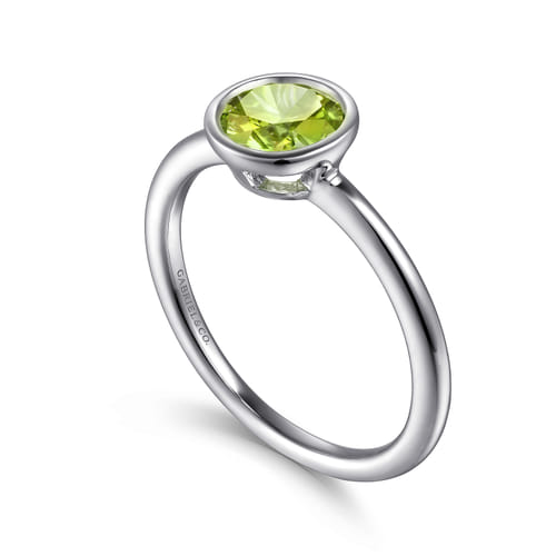 925 Sterling Silver Bezel Set Peridot Solitaire Promise Ring