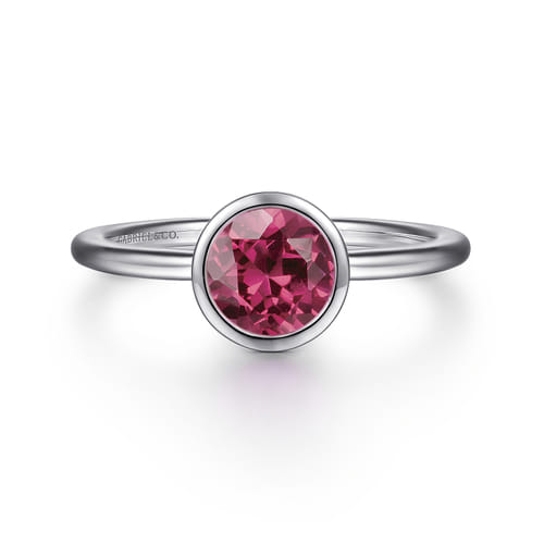 925 Sterling Silver Bezel Set Pink Tourmaline Solitaire Promise Ring