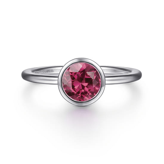 Gabriel - 925 Sterling Silver Bezel Set Pink Tourmaline Solitaire Promise Ring