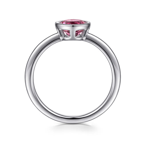 925 Sterling Silver Bezel Set Pink Tourmaline Solitaire Promise Ring