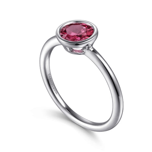 925 Sterling Silver Bezel Set Pink Tourmaline Solitaire Promise Ring