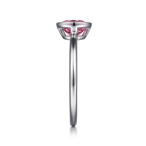 925 Sterling Silver Bezel Set Pink Tourmaline Solitaire Promise Ring