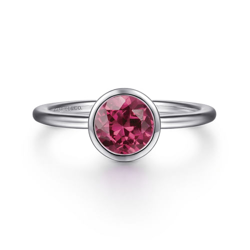 925 Sterling Silver Bezel Set Pink Tourmaline Solitaire Ring