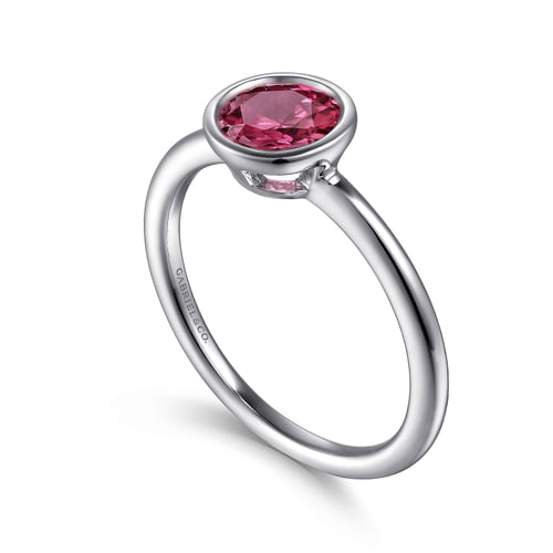 925 Sterling Silver Bezel Set Pink Tourmaline Solitaire Ring