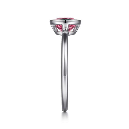 925 Sterling Silver Bezel Set Pink Tourmaline Solitaire Ring