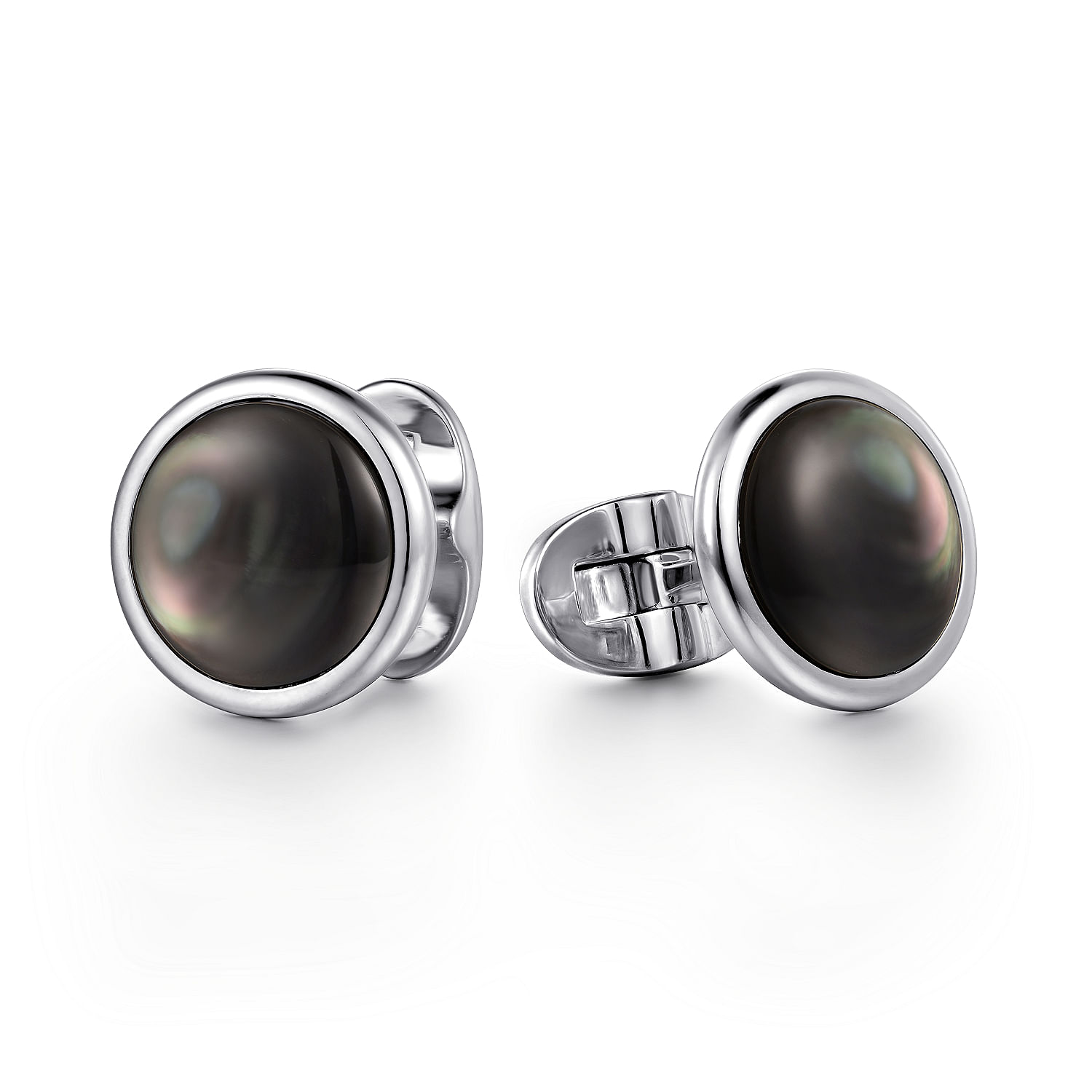 925 Sterling Silver Black Mother of Pearl Round Cufflinks