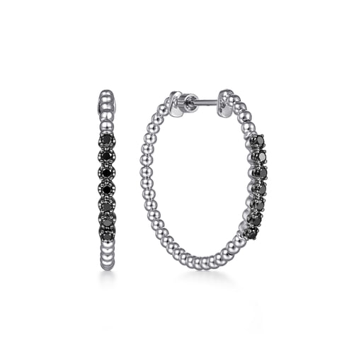 925 Sterling Silver Black Spinel Bujukan Classic Hoop Earrings