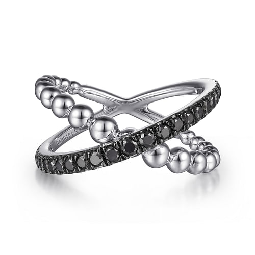 925 Sterling Silver Black Spinel Bujukan Criss Cross Ring