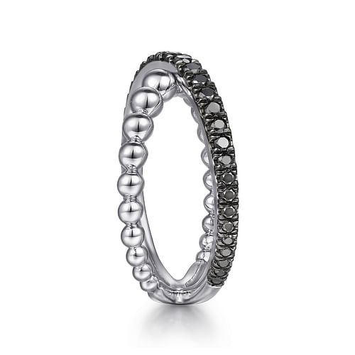 925 Sterling Silver Black Spinel Bujukan Criss Cross Ring