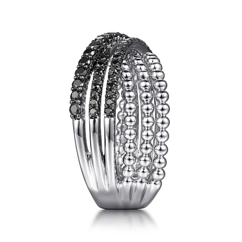 925 Sterling Silver Black Spinel Bujukan Criss Cross Ring