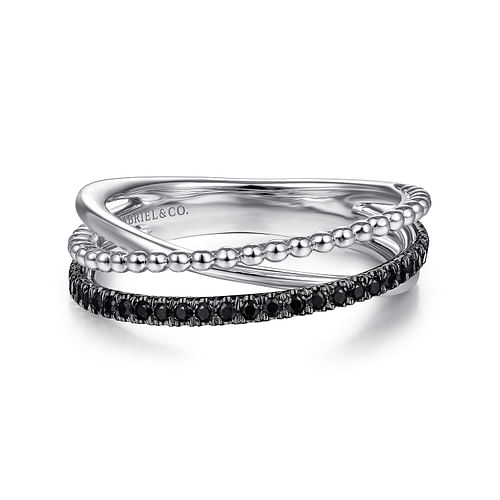 925 Sterling Silver Black Spinel Bujukan Criss Cross Ring