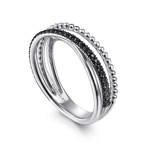 925 Sterling Silver Black Spinel Bujukan Criss Cross Ring