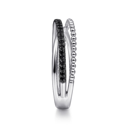 925 Sterling Silver Black Spinel Bujukan Criss Cross Ring