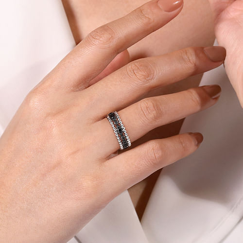 925 Sterling Silver Black Spinel Bujukan Easy Stackable Ladies Ring