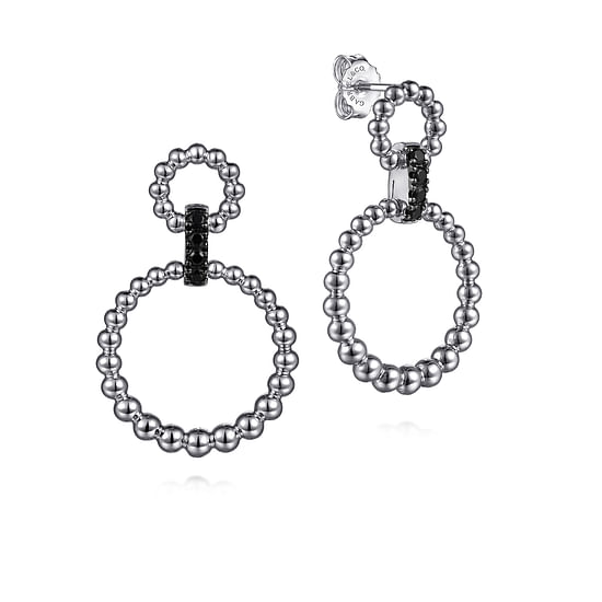 Gabriel - 925 Sterling Silver Black Spinel Bujukan Link Drop Earrings