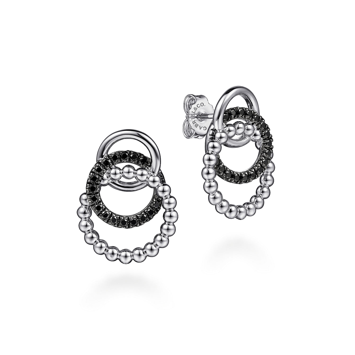 925 Sterling Silver Black Spinel Bujukan Link Stud Earrings