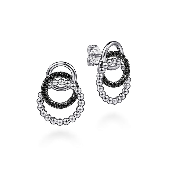 Gabriel - 925 Sterling Silver Black Spinel Bujukan Link Stud Earrings