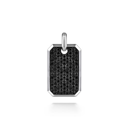 925 Sterling Silver Black Spinel Dog Tag Pendant