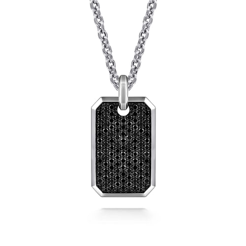 925 Sterling Silver Black Spinel Dog Tag Pendant