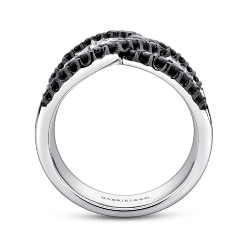 925 Sterling Silver Black Spinel Hammered Wide Band Ring