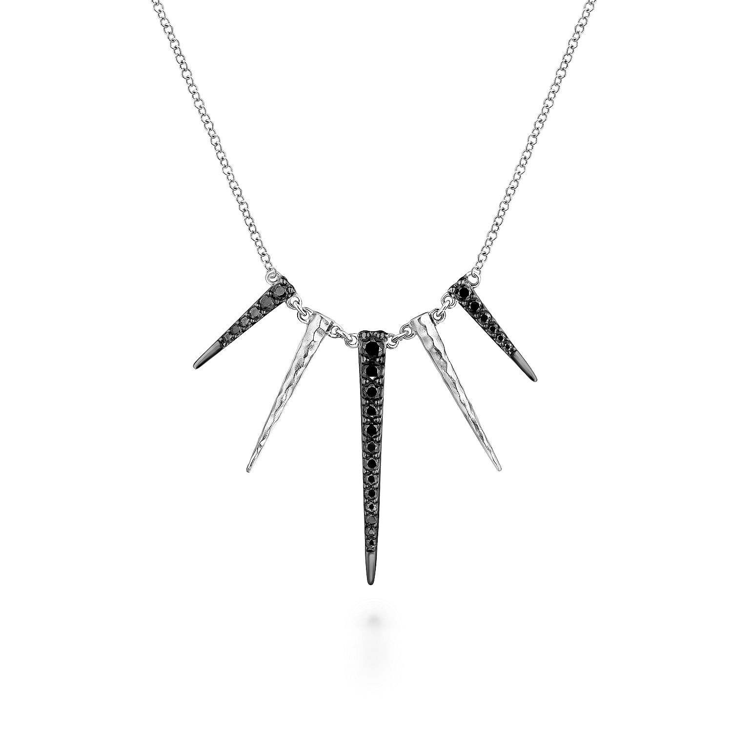 925 Sterling Silver Black Spinel Multi Spike Necklace