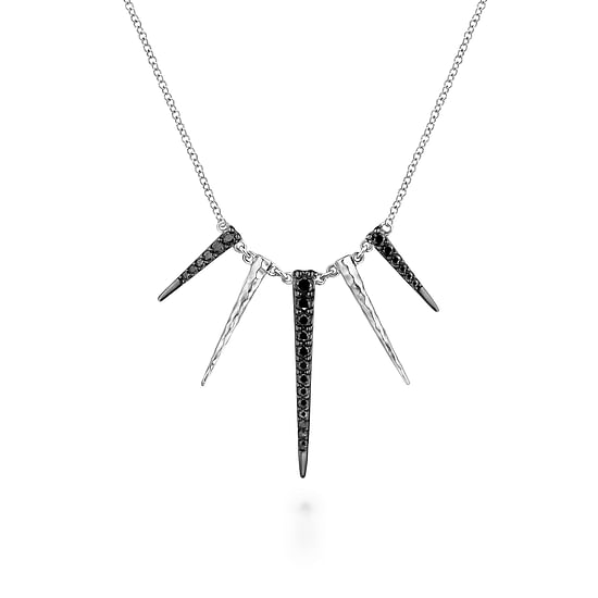 Gabriel - 925 Sterling Silver Black Spinel Multi Spike Necklace