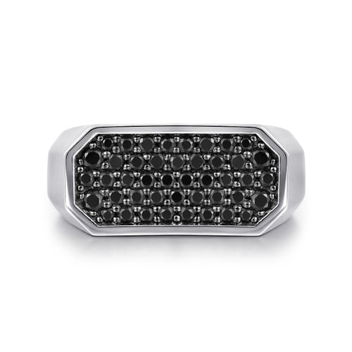 925 Sterling Silver Black Spinel Pavé Men's Ring in High Polish Finish