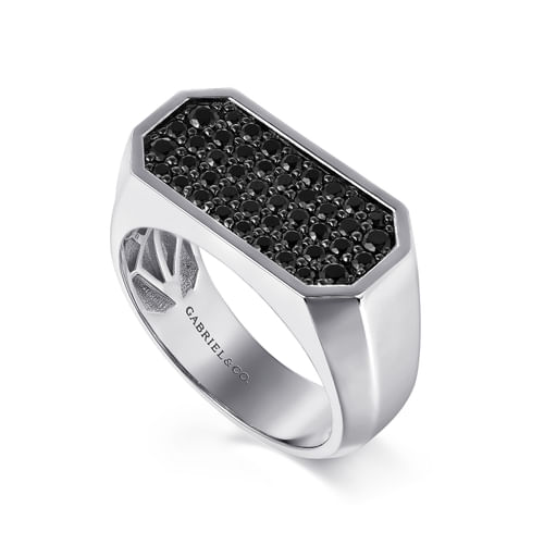 925 Sterling Silver Black Spinel Pavé Men's Ring in High Polish Finish