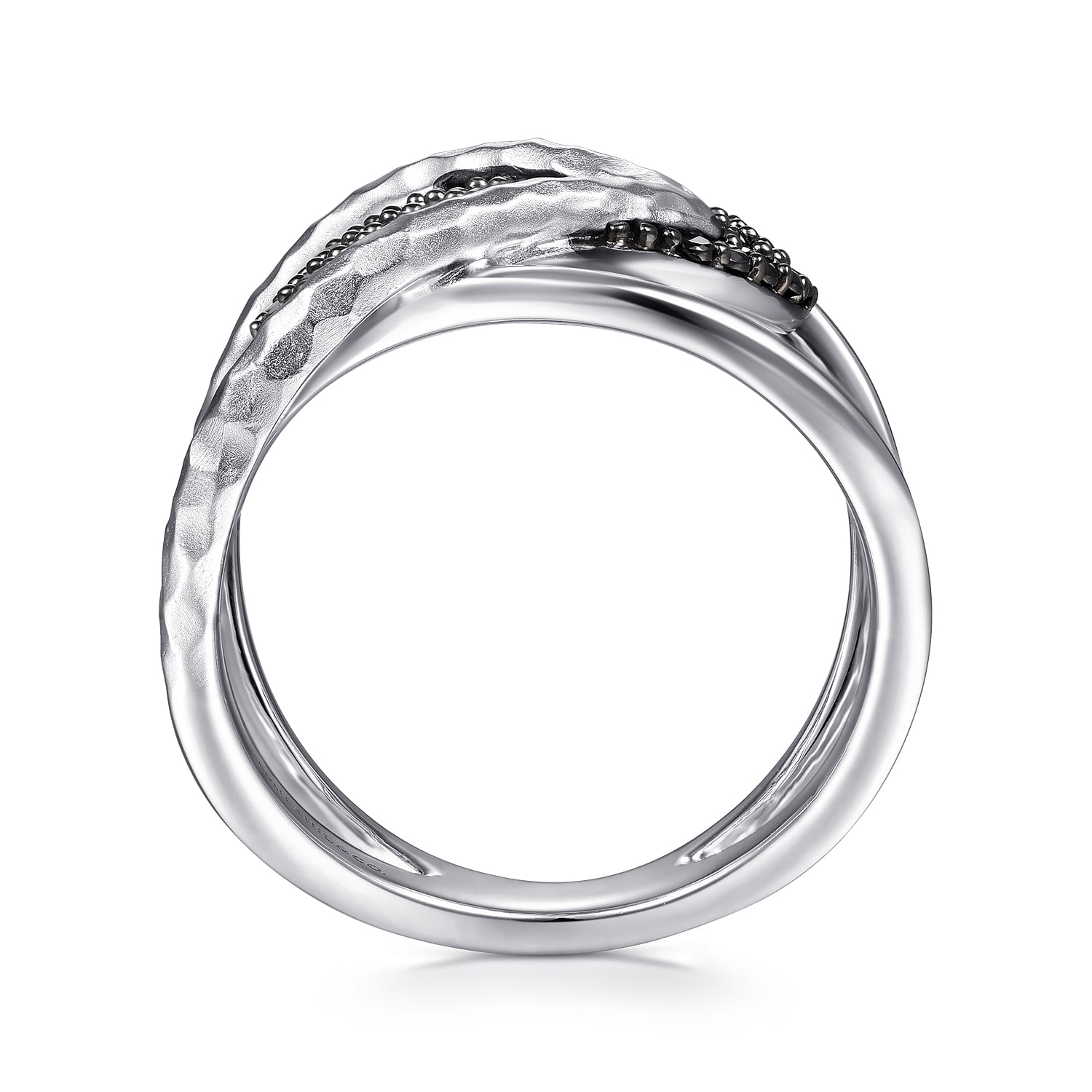 925 Sterling Silver Black Spinel Pave Wide Band Ring