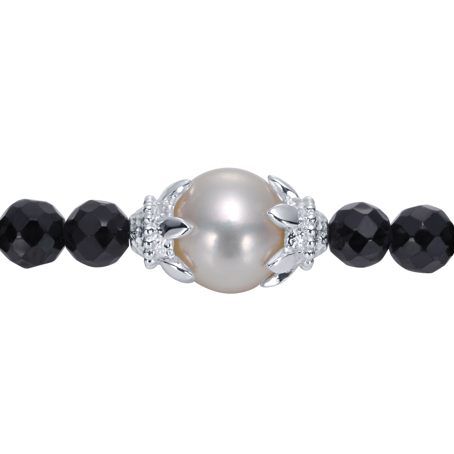 925 Sterling Silver Black Spinel Toggle Bracelet with Pearl Stations