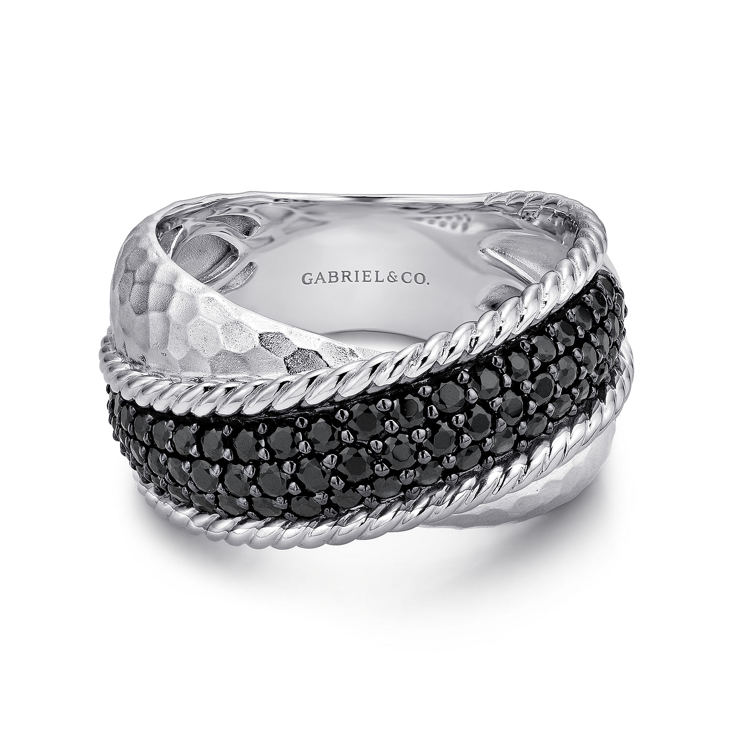 925 Sterling Silver Black Spinel Wide Dual Band Ring