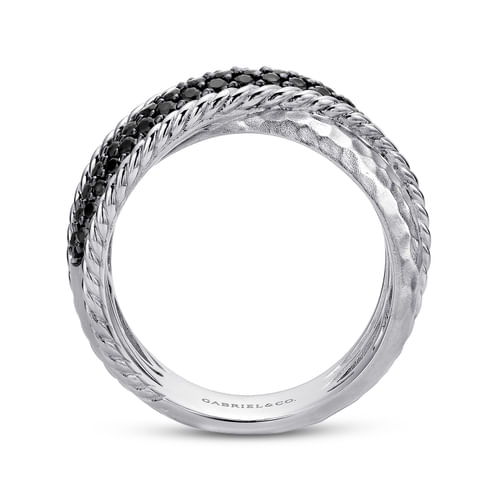 925 Sterling Silver Black Spinel Wide Dual Band Ring