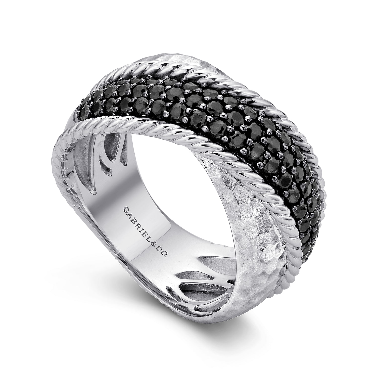 925 Sterling Silver Black Spinel Wide Dual Band Ring