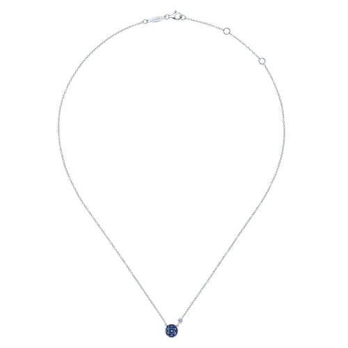 925 Sterling Silver Blue Sapphire Cluster And Diamond Pendant Necklace