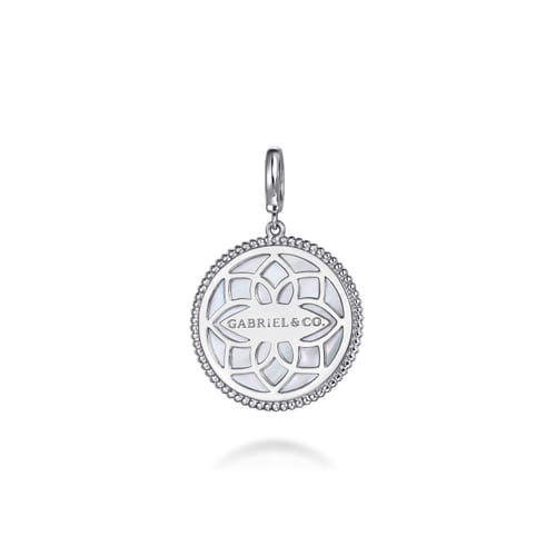 925 Sterling Silver Blue Sapphire and White Sapphire Medallion Pendant, 24mm-Bujukan