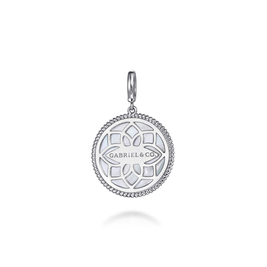 925 Sterling Silver Blue Sapphire and White Sapphire Medallion Pendant, 24mm-Bujukan angle 2
