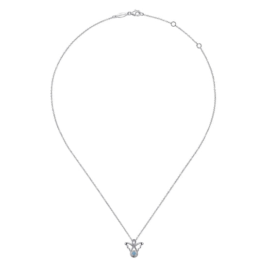 925 Sterling Silver Blue Topaz Angel Pendant Necklace angle 2