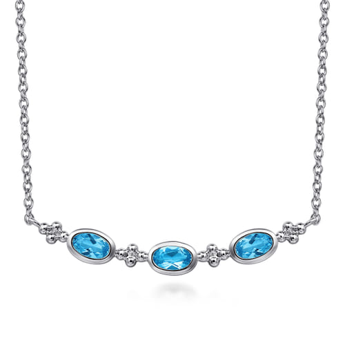 925 Sterling Silver Blue Topaz Bar Necklace-Bujukan