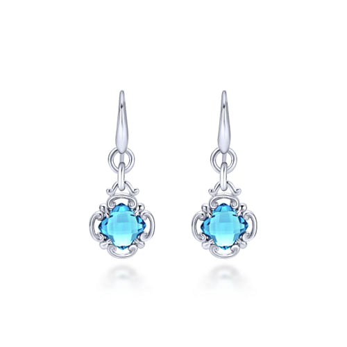 925 Sterling Silver Blue Topaz Clover Drop Earrings