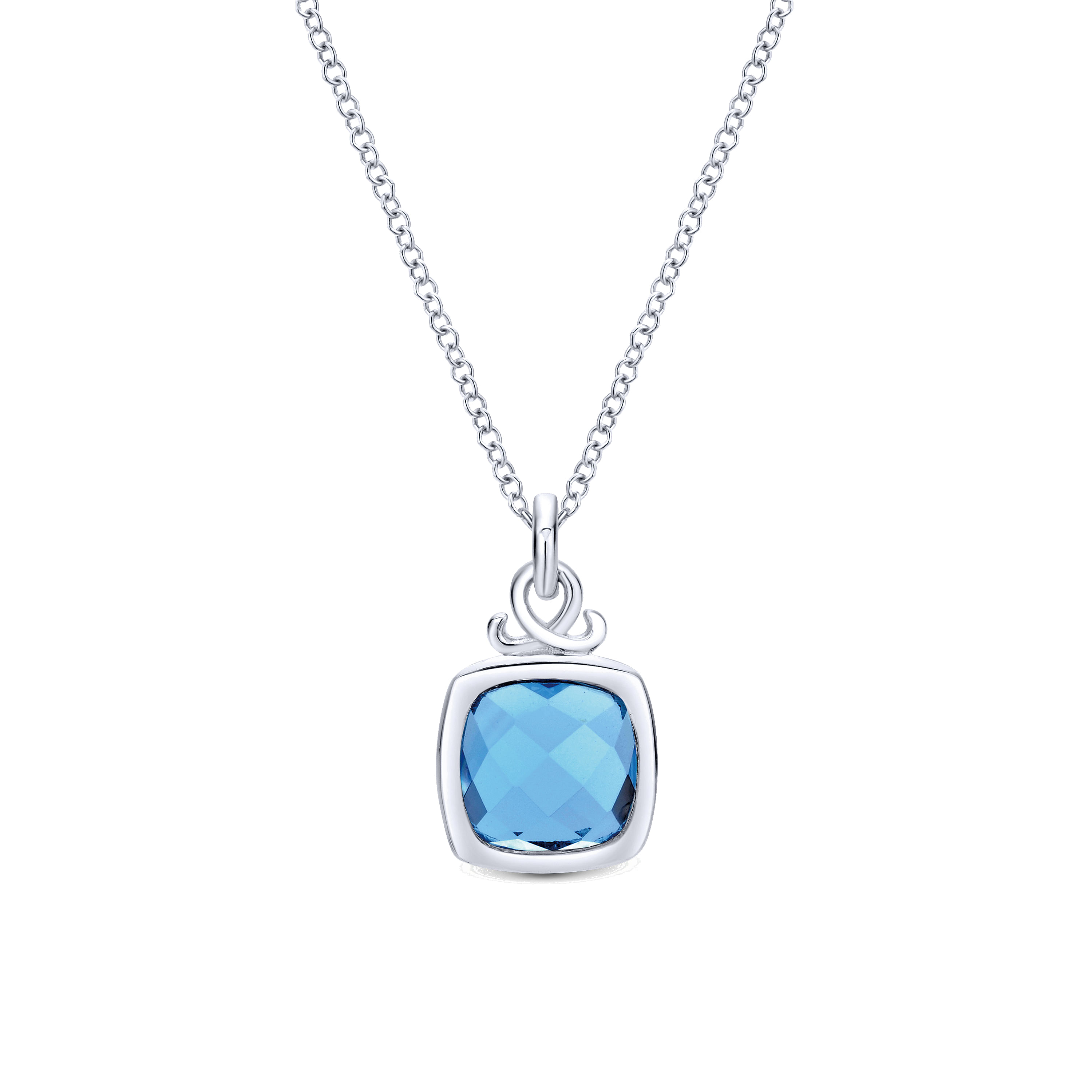 925 Sterling Silver Blue Topaz Pendant Necklace