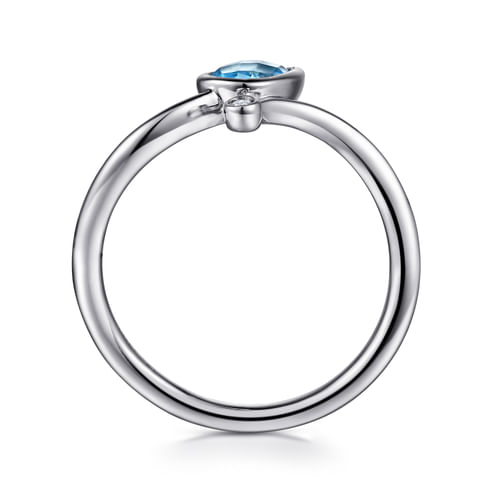 925 Sterling Silver Blue Topaz Teardrop Bypass Ring